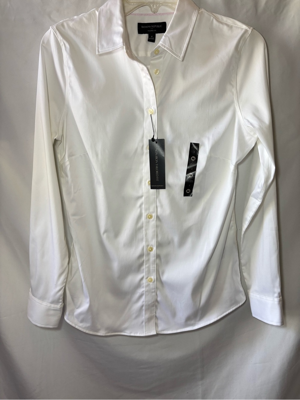 NWT Banana Republic Non-Iron Tailored Fit White Button Down Shirt Sz 4